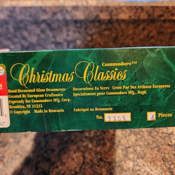 Commodore Christmas Classics Hand Decorated Glass Ornaments, Set of 4 - Picture 3 of 6